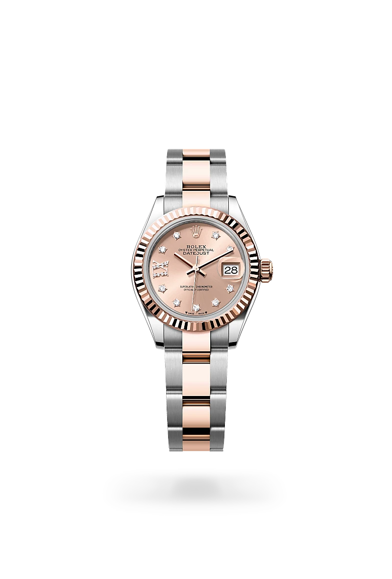 Lady-Datejust,Oyster, 28 mm, acciaio Oystersteel e oro Everose