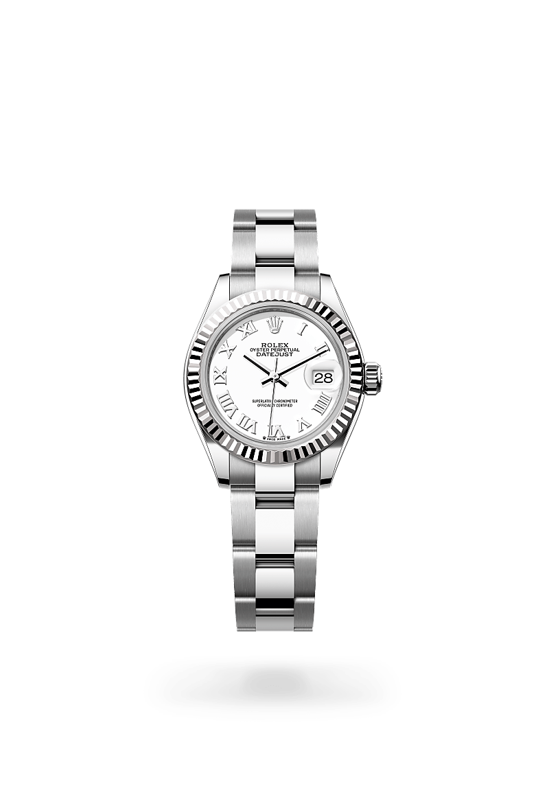 Lady-Datejust,Oyster, 28 mm, acciaio Oystersteel e oro bianco