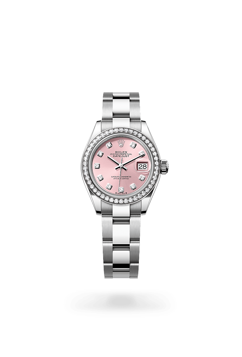 Lady-Datejust,Oyster, 28 mm, acciaio Oystersteel, oro bianco e diamanti